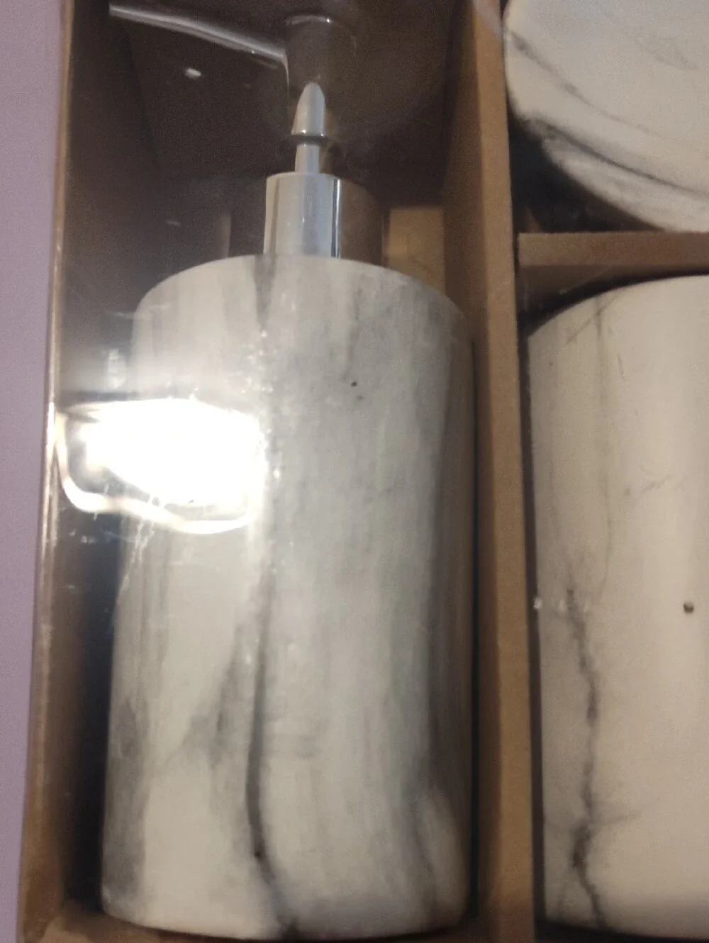 Marble-Effect White Bathroom Accessory Set - 3 Piece